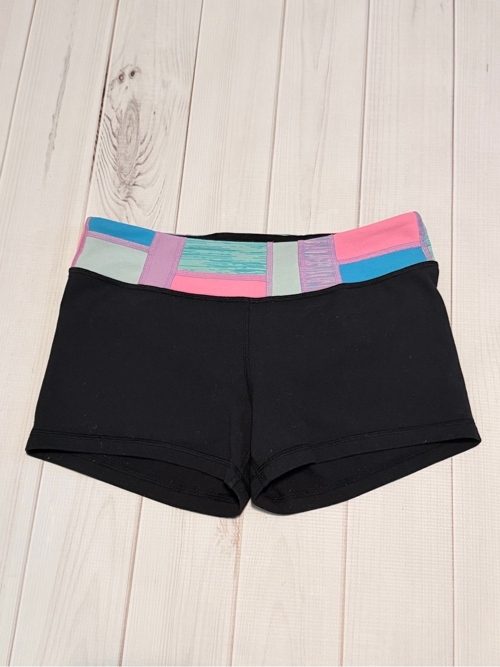 Ivivva Black Shorts with Pink, Purple, Blue & Mint Waistband